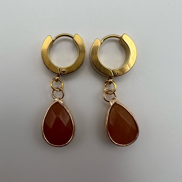 Crystal & Stone Dainty Gold Hoop Earrings - Stylish Boho Chic Earrings - Picture 10 of 15